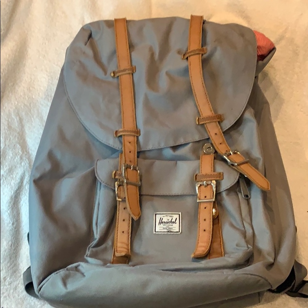 Herschel gray computer backpack lid top faux strap